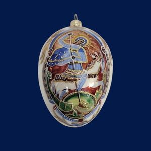 MMA Vintage Large Hand Blown Glass St. George & the Dragon Egg Ornament